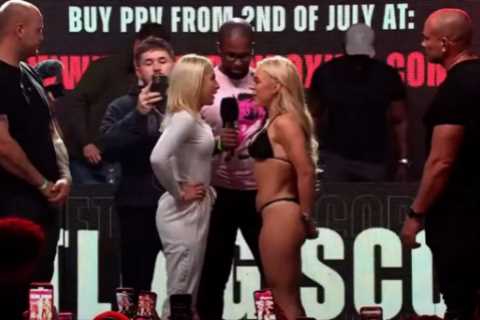 OnlyFans models Elle Brooke and Astrid Wett trade blows ahead of boxing fight as Brooke taunts rival with COFFIN