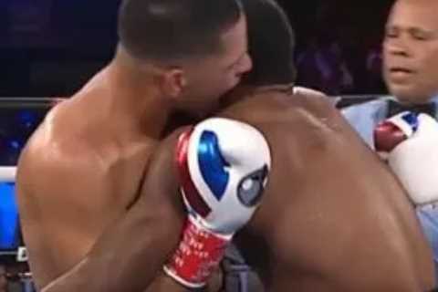 Moment Berlanga tries to BITE opponent Angulo’s ear and then admits after fight ‘I was about to do a Mike Tyson on him’
