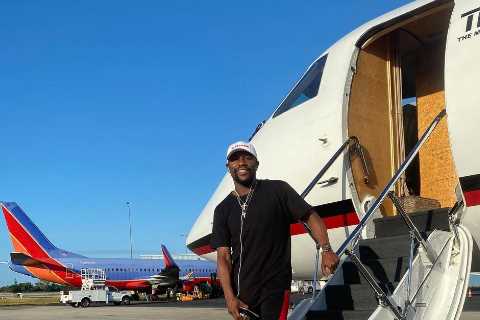 Inside Floyd Mayweather’s $50m private jet with his name on side, masseuse, TVs, luxury seats, and big-money poker