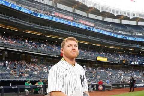‘This rivalry is legendary’ – Canelo Alvarez and GGG go head-to-head as they throw first pitch at Yankee Stadium