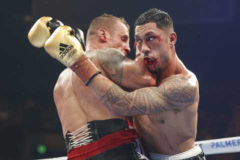 Boxer Jai Opetaia BREAKS his jaw in second round but carries on to win cruiserweight title on points vs Mairis Briedis