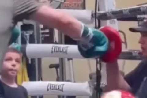 Boxing legend Canelo Alvarez spotted training his three-year-old son ahead of his trilogy bout with Gennady Golovkin