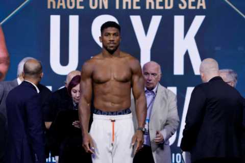 Anthony Joshua weighs in 4lbs HEAVIER for Oleksandr Usyk rematch as he looks to bully lighter unified champ