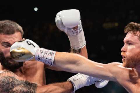 Canelo Alvarez so confident in beating Caleb Plant he boxed with ‘undisputed’ written on gloves BEFORE winning belts