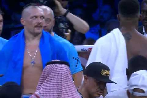 Oleksandr Usyk’s puzzled reaction after Anthony Joshua throws his belts out of ring as new footage emerges