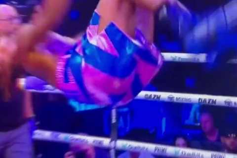 Watch Deen the Great hilariously FACE PLANT himself doing a backflip while celebrating his win on KSI undercard