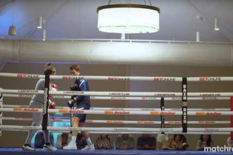 Watch Eddie Hearn FLOOR Matchroom right hand man in sparring with brutal body shot as he shows off his own boxing skills