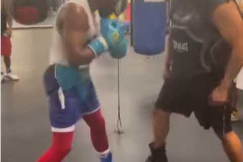 ‘He really doesn’t stop’ – Watch Floyd Mayweather, 45, in training with boxing legend set to fight MMA star and YouTuber