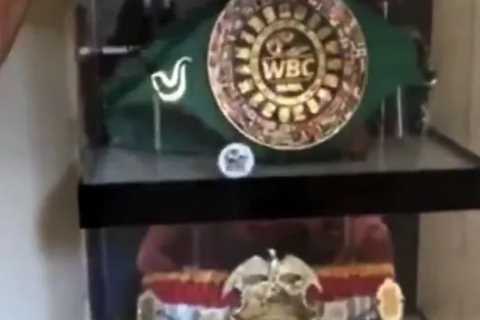 Tyson Fury shows off huge belt collection but HIDES IBF world title after being stripped before Anthony Joshua won strap