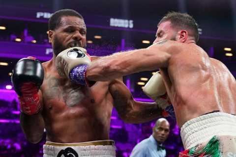 Watch Caleb Plant get tackled by referee for doing ‘digging grave’ celebration after brutal Anthony Dirrell KO