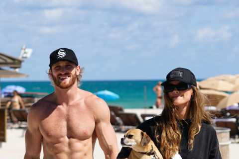Logan Paul heads for beach break with stunning model girlfriend Nina Agdal ahead of brother Jake’s fight this weekend