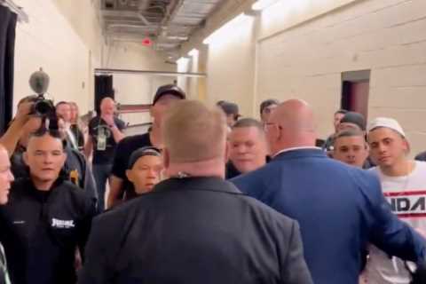 Watch Nate Diaz slap one of Jake Paul’s team backstage after shocking 20-man bust-up following Anderson Silva fight