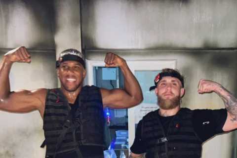 Anthony Joshua and Jake Paul play laser tag together in Dubai ahead of Floyd Mayweather’s fight against Deji