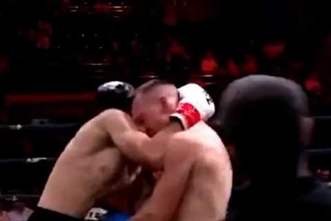 Kickboxer Danil Sharov suffers horrific fractured skull after being kneed in head but amazingly tries to carry on
