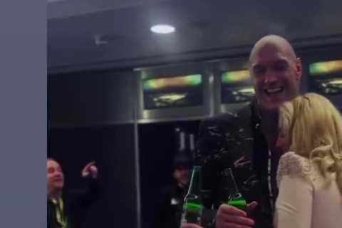Watch Tyson Fury dance with wife Paris while holding a beer in dressing room after win over Derek Chisora