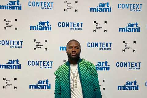 Floyd Mayweather rocks £3,200 reversible Louis Vuitton outfit with matching bag at art exhibition in Miami