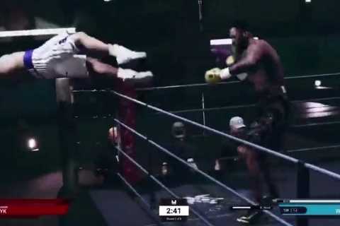 Watch brutal Deontay Wilder KO punch send Oleksandr Usyk flying out of the ring.. in hilarious video game glitch