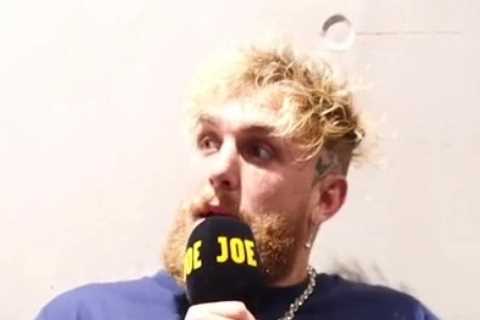 Watch Jake Paul’s ‘life flash before his eyes’ as Tyson Fury gatecrashes interview and pretends to punch Tommy’s rival