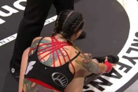 OnlyFans star Charisa Sigala suffers horrific leg break during bare knuckle bout with her foot facing the wrong way