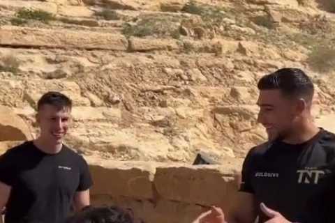 Tommy Fury hilariously trolls Jake Paul as kid throws punches with him in Saudi Arabia ahead of mega fight