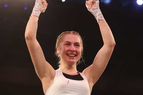Astrid Wett looks unrecognisable after Love Island star AJ Bunker breaks her HAND punching her in face in brutal fight