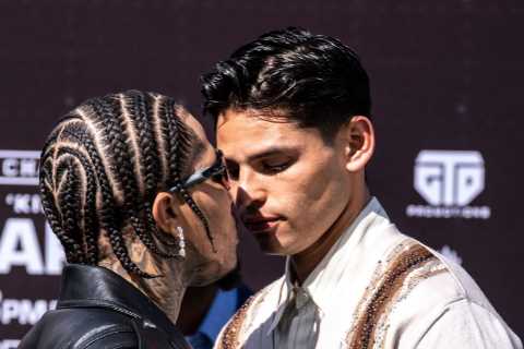 Watch Gervonta Davis and Ryan Garcia almost come to blows on stage in heated press conference ahead of super-fight