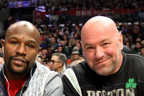 ‘I’m not buying it’ – Jake Paul and Floyd Mayweather accused of staging altercation by Dana White amid fight rumours