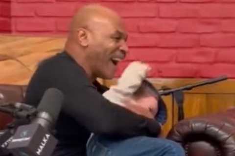 Watch Mike Tyson fight Hasbulla, pick him up, cradle him like a baby and bite his ear in ‘crazy’ video