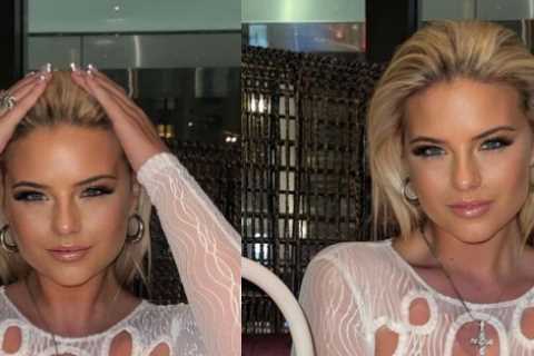 Busty Misfits boxing ring girl Apollonia Llewellyn goes braless in outrageous see-through shirt sending fans wild