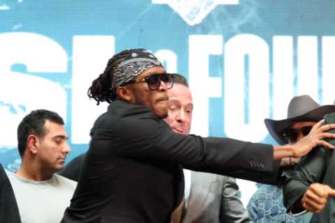 Watch KSI SHOVE Joe Fournier as face-off descends into chaos and security forced to step in ahead of boxing fight
