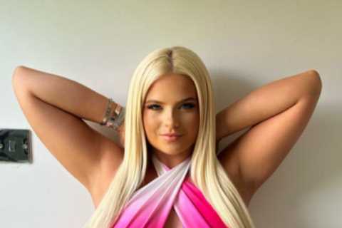 Busty ring girl Apollonia Llewellyn leaves little to imagination as she goes braless in see-through dress she’s selling