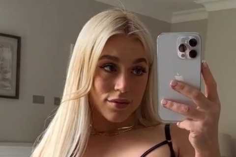 OnlyFans star Elle Brooke strips to blue bikini for Anthony Taylor’s walk-on on KSI undercard after commentary stint
