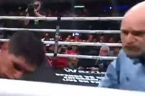 Boxing fans horrified as ringside camera is splattered with blood after fighter’s ear ‘EXPLODES’ during brutal bout