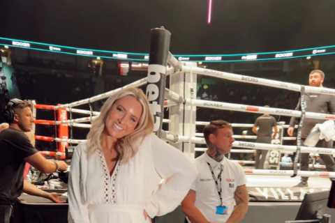 Fans swoon over ‘absolutely beautiful’ Sky Sports News host as she shows off cowboy boots in white playsuit at boxing