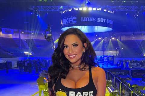 BKFC ring girl and ex-Playboy model Amber Fields reveals cheeky underboob and bares bum as fans say ‘good gosh gorgeous’