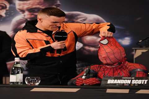 Eddie Hearn left baffled as 'Spider-Man' unmasked at press conference on live TV
